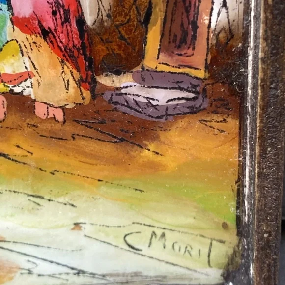 Vintage scene signed by c morit Peruvian folk art - Picture 3 of 7